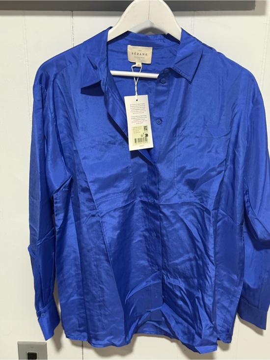 Sezane Tops - Sézane Royal Blue Satin Button-Up Blouse %100 silk NWT size 36